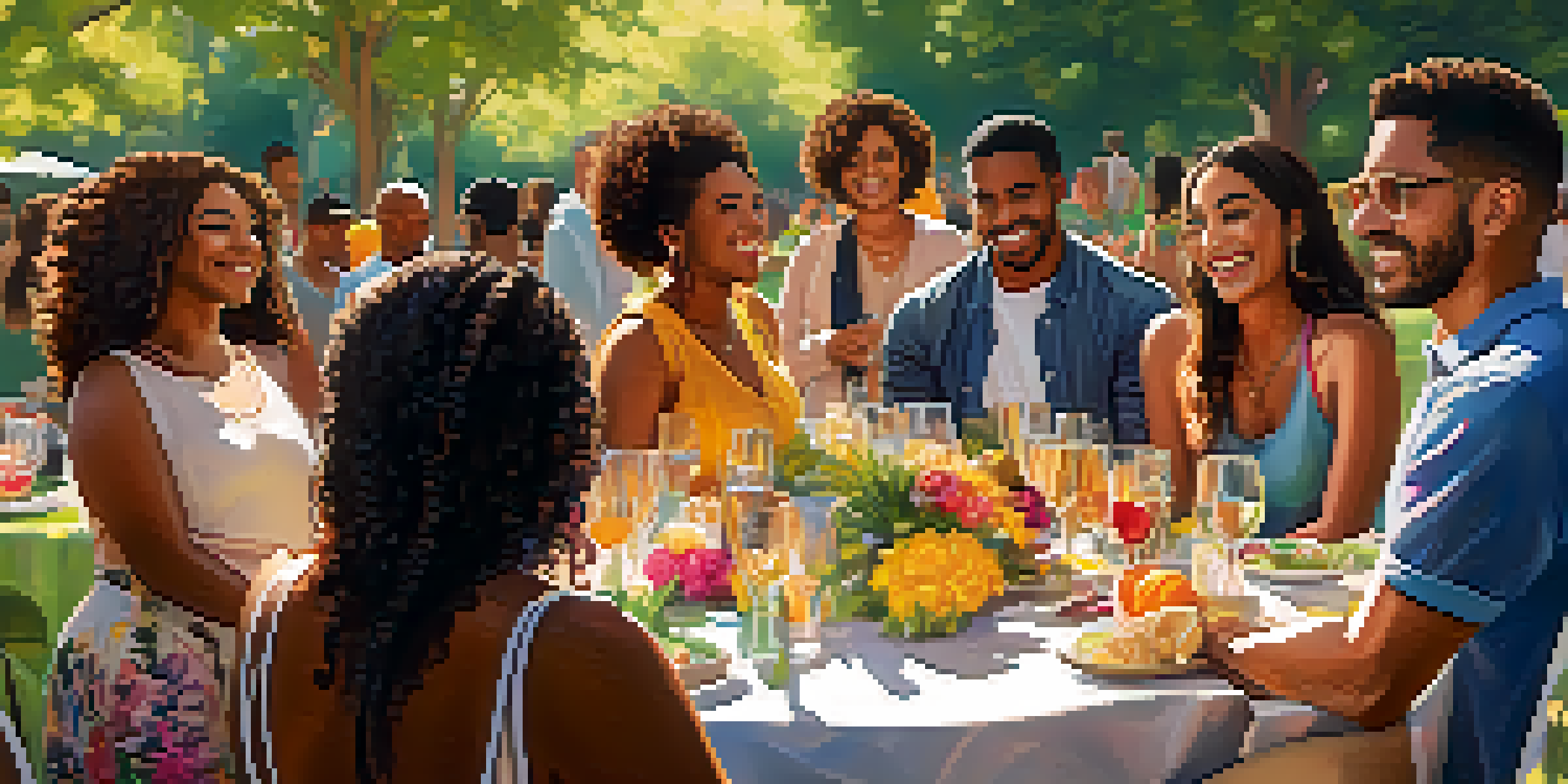 A diverse group of individuals celebrating together in a sunny park, representing various body types and ethnicities.