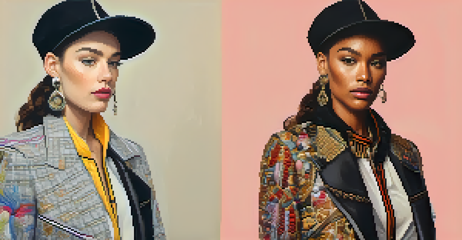 A close-up portrait of a person in androgynous fashion, showcasing a blend of masculine and feminine styles with bold accessories.