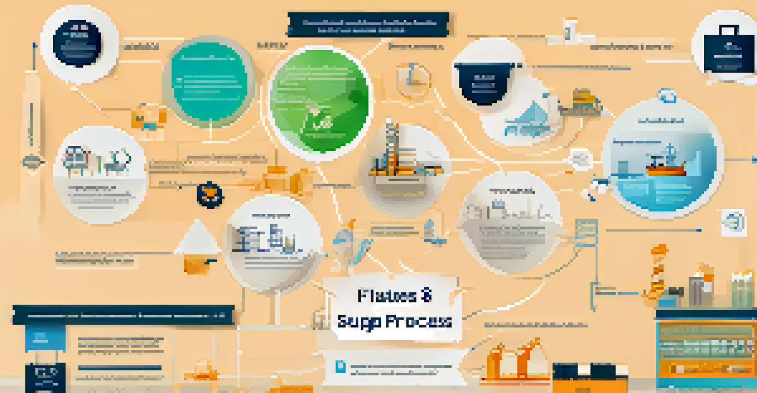 An infographic showing the fashion supply chain process with icons and connections, emphasizing sustainability and technology.