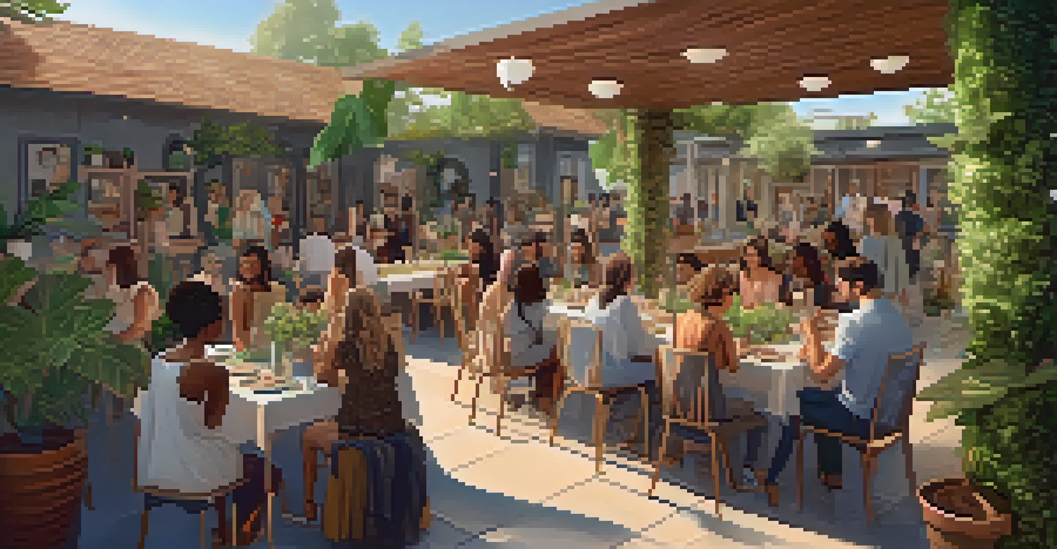 A community gathering centered around sustainable fashion, with people sharing tips and displaying eco-friendly outfits in a cozy environment.