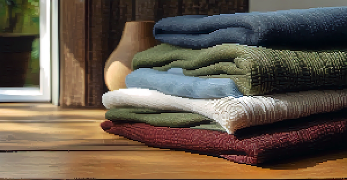A close-up view of different durable fabrics on a wooden table, showcasing various textures and colors under soft natural light.