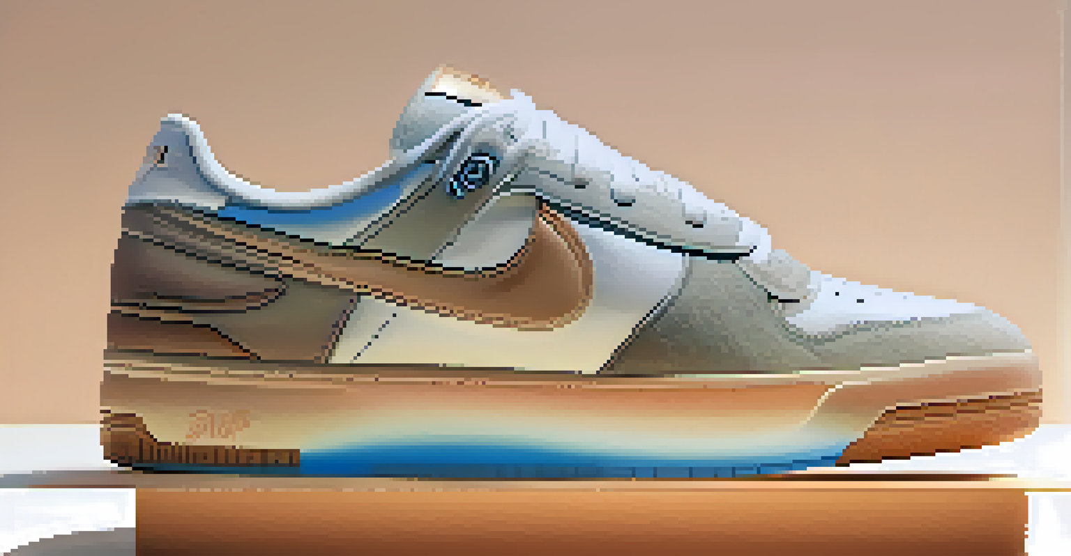 A close-up view of a limited-edition sneaker designed through collaboration, featuring unique textures and patterns in a softly lit background.