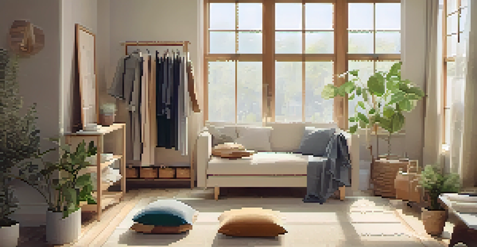 A flat lay of a sustainable fashion capsule wardrobe with neutral clothing items and eco-friendly accessories.