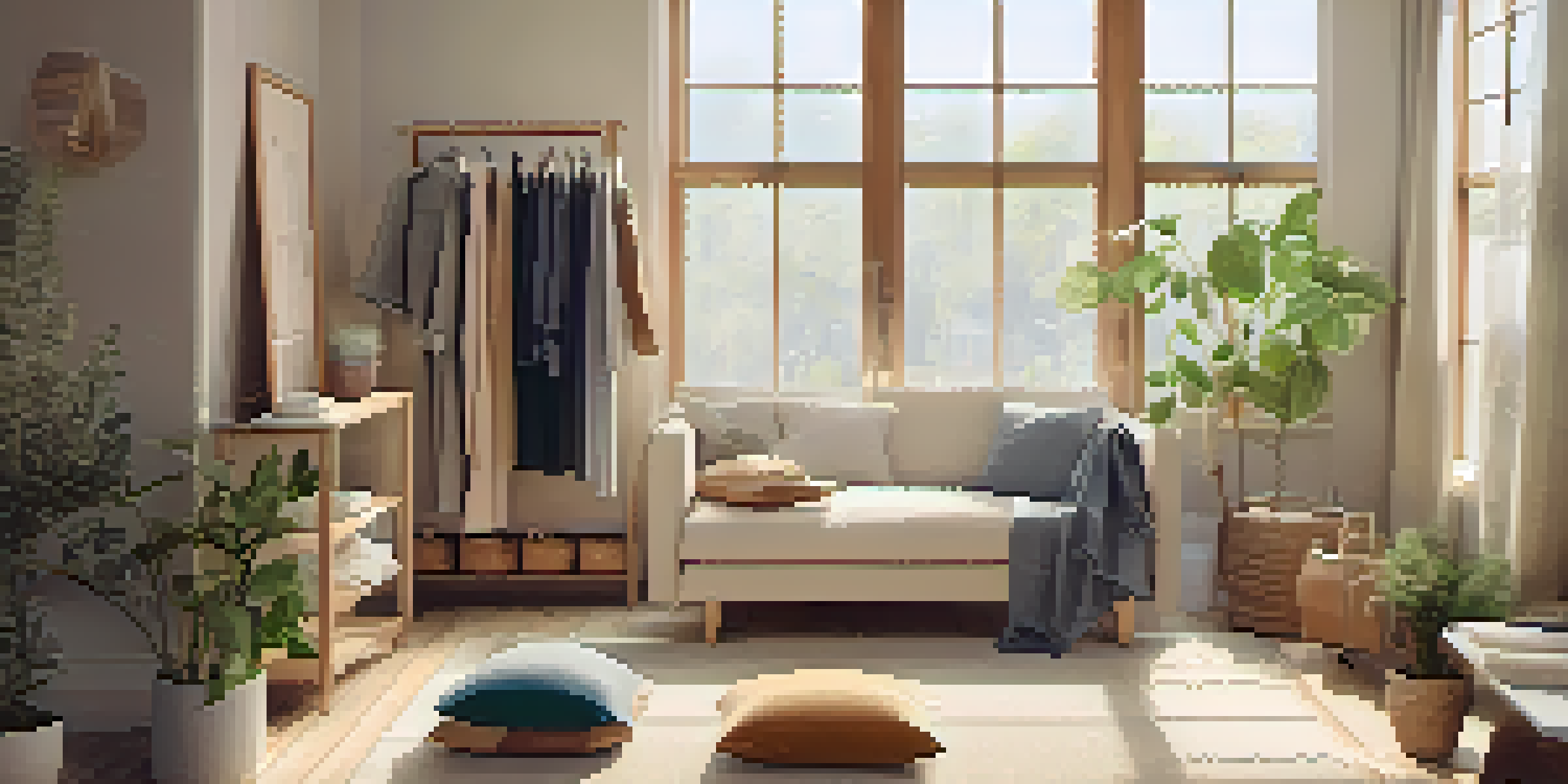 A flat lay of a sustainable fashion capsule wardrobe with neutral clothing items and eco-friendly accessories.