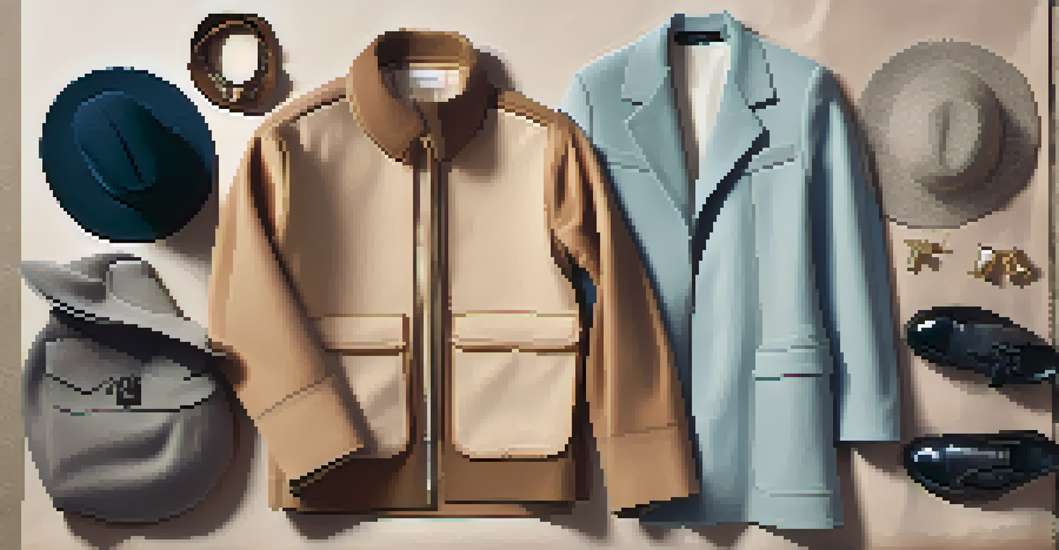 A flat lay of gender-fluid fashion items arranged artistically on a textured fabric background.