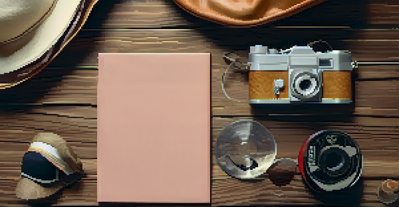 A flat lay of vintage fashion items including a retro dress, sunglasses, and a vinyl record on a wooden table, creating a nostalgic atmosphere.
