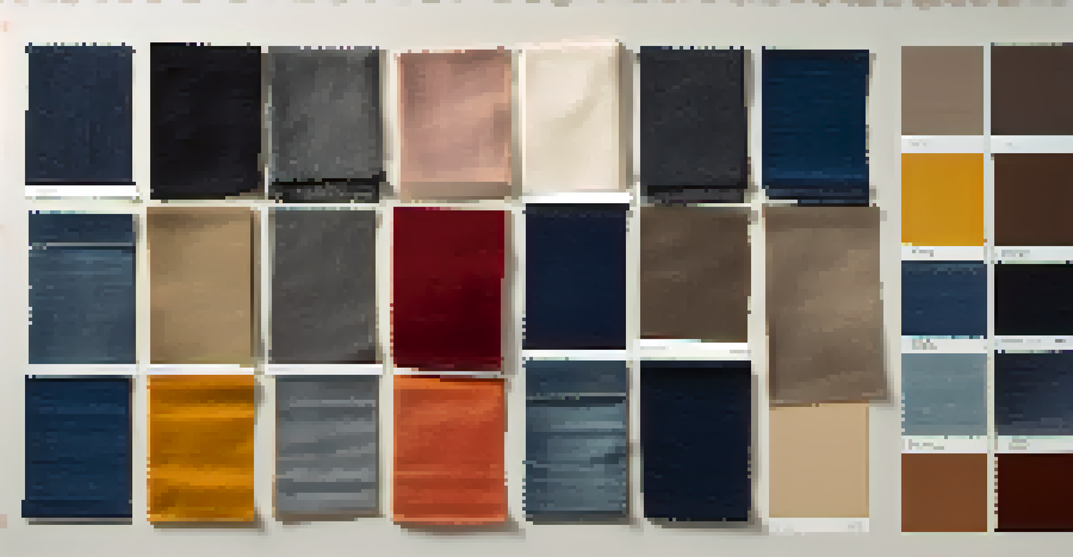 A close-up of a mood board with fabric swatches and color palettes showcasing different styles and textures.