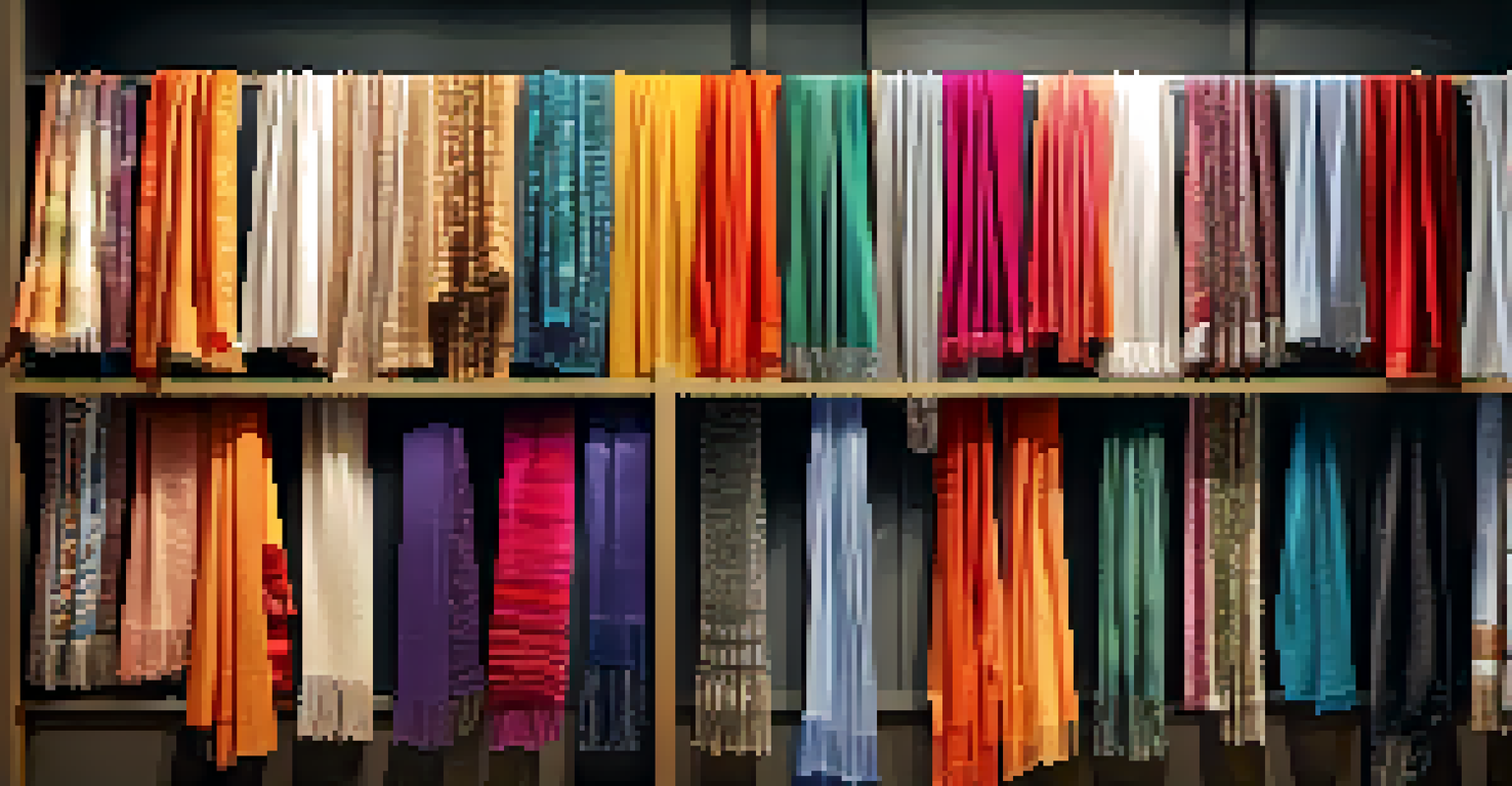 A display of colorful scarves in various patterns and textures arranged beautifully.