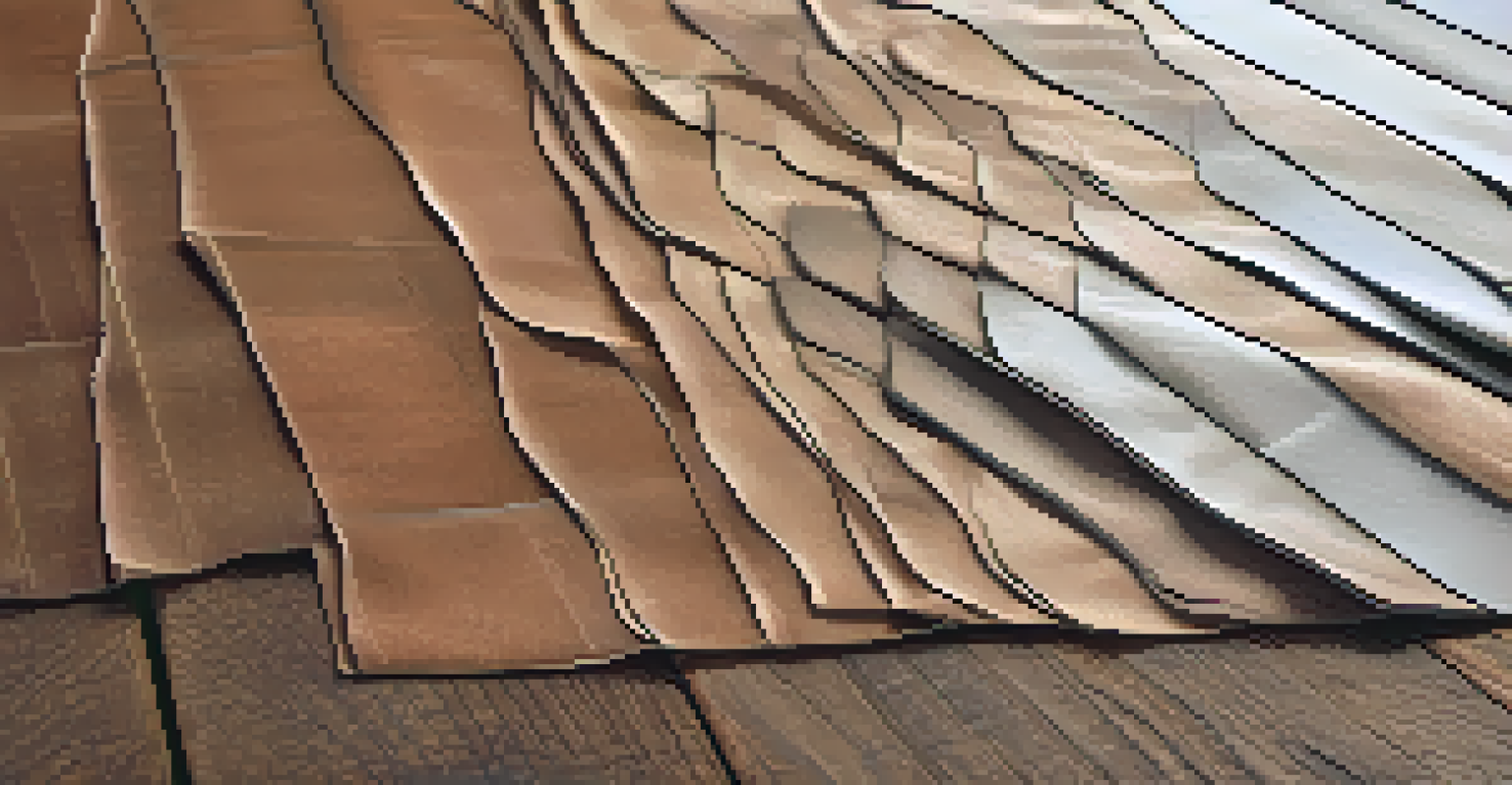 Close-up of innovative sustainable materials like mushroom leather and recycled polyester on a wooden table.