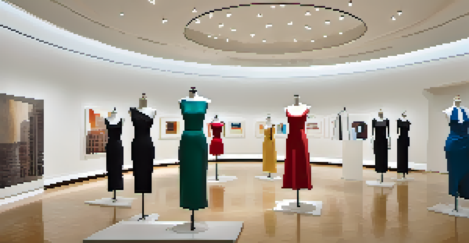 Models showcasing asymmetrical dresses inspired by the Guggenheim Museum's spiraling architecture in a minimalist setting.