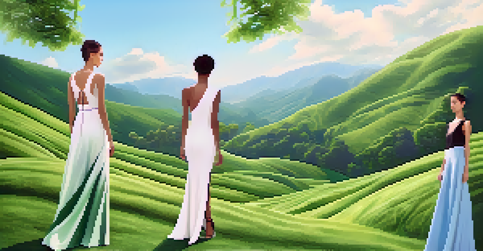 A digital fashion show set in a natural environment, showcasing eco-friendly virtual garments.