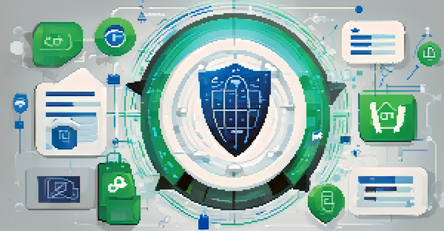 Illustration of a digital shield representing consumer data rights with clothing and technology icons around it.