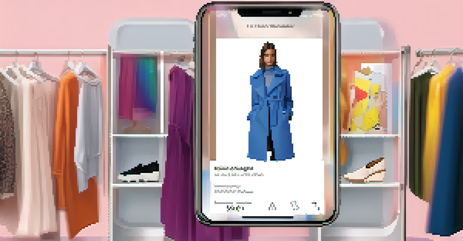 A smartphone showing a fashion app with personalized outfit recommendations, set against a blurred background.