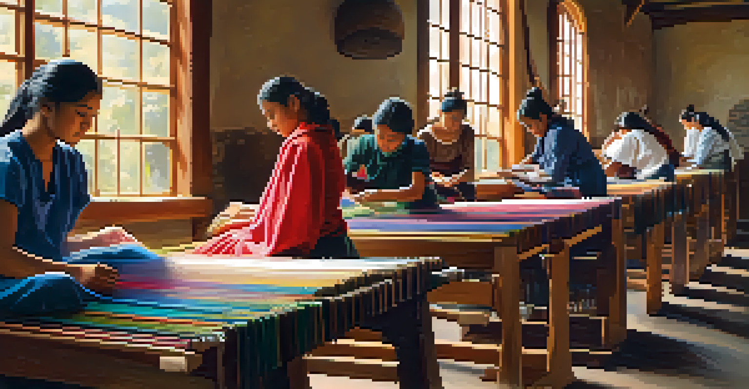 A workshop where young people learn traditional textile weaving techniques from an experienced artisan.