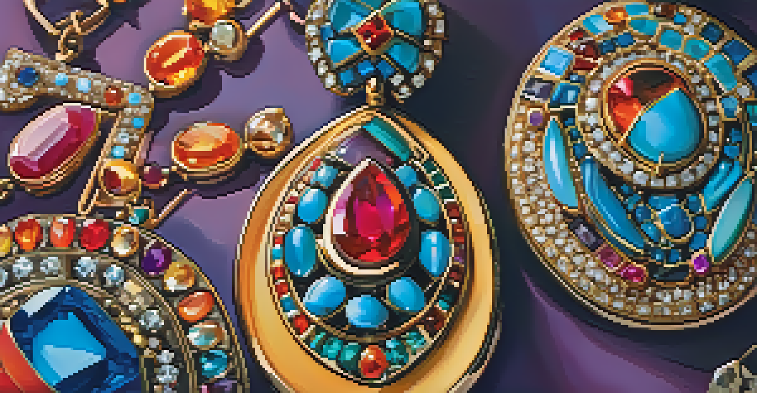 A close-up of vibrant statement earrings featuring bold gemstones, with a soft, blurred background.