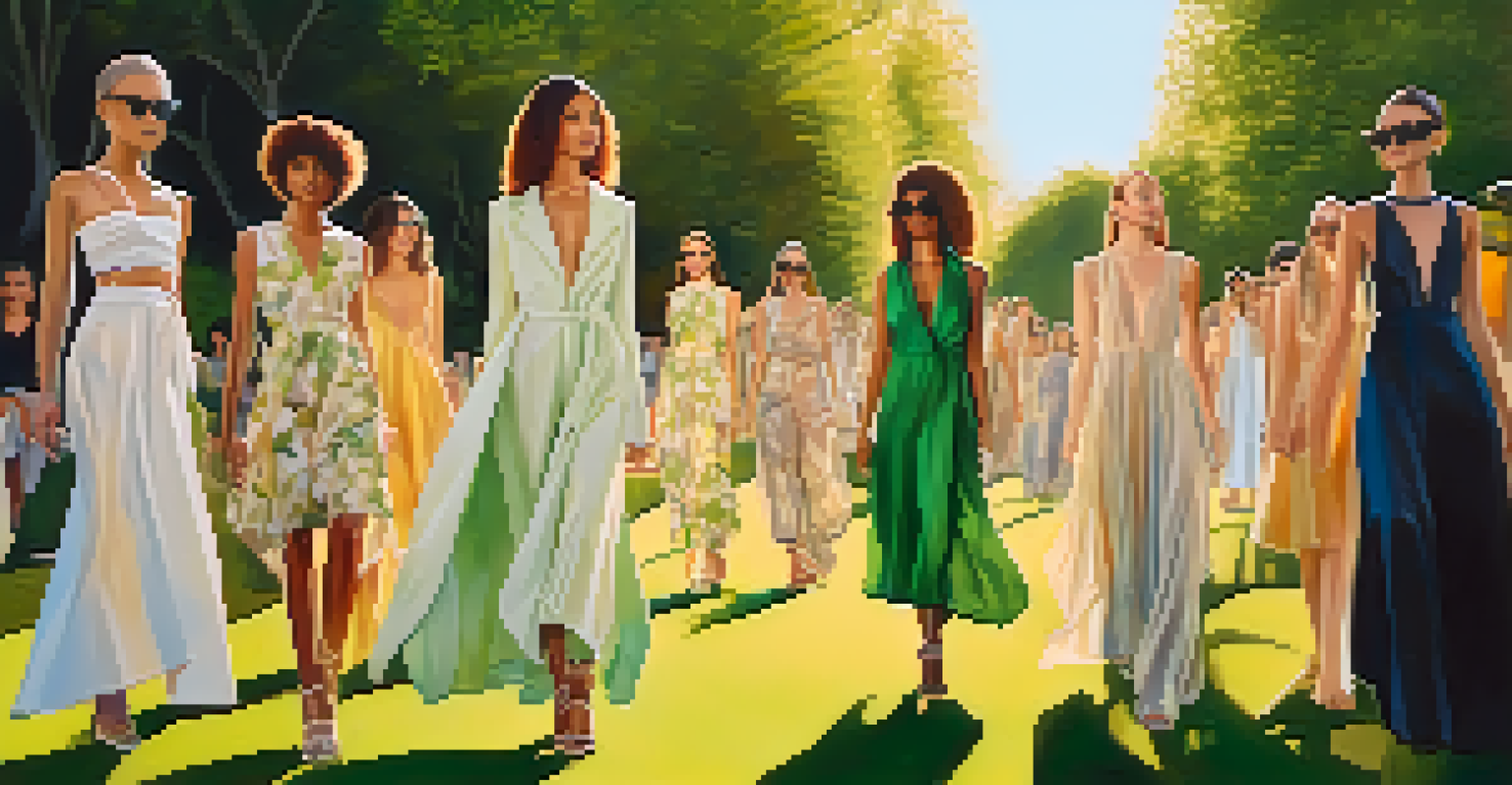 Models in a park wearing sustainable fashion designs, posing confidently among nature with eco-friendly materials.