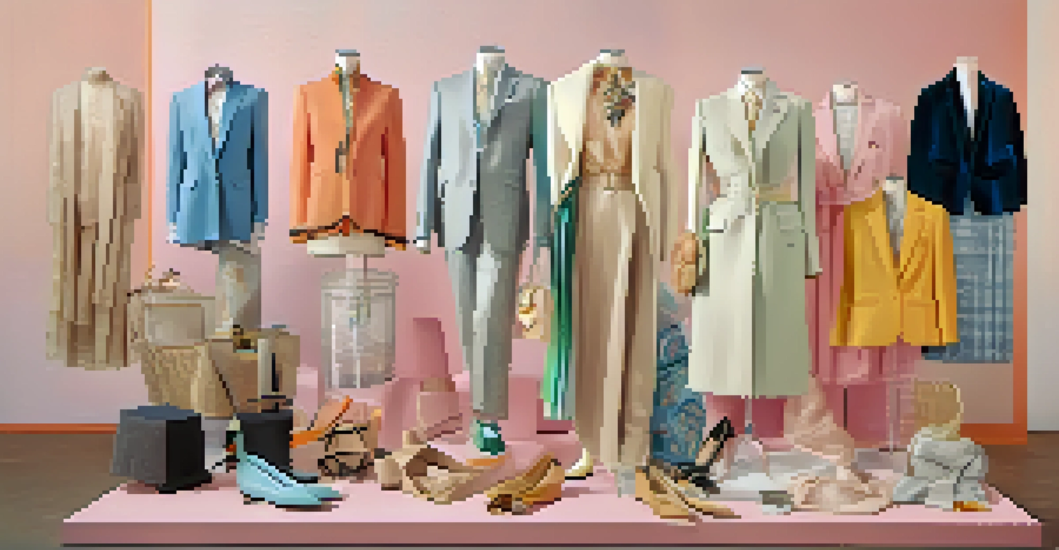 An abstract collage of clothing from various eras, representing the evolution of fashion and gender expression, with soft lighting and pastel colors.