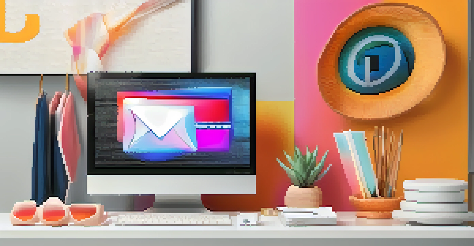 A close-up of a computer screen showing an attractive email subject line with fashion items in the background.