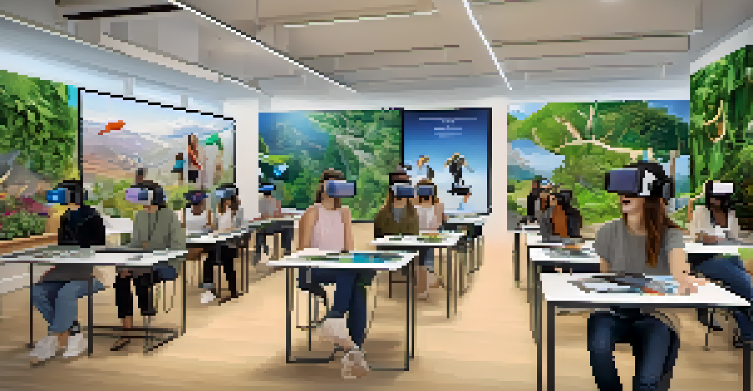 Students using virtual reality headsets in a classroom to learn about sustainable fashion in an immersive digital environment.