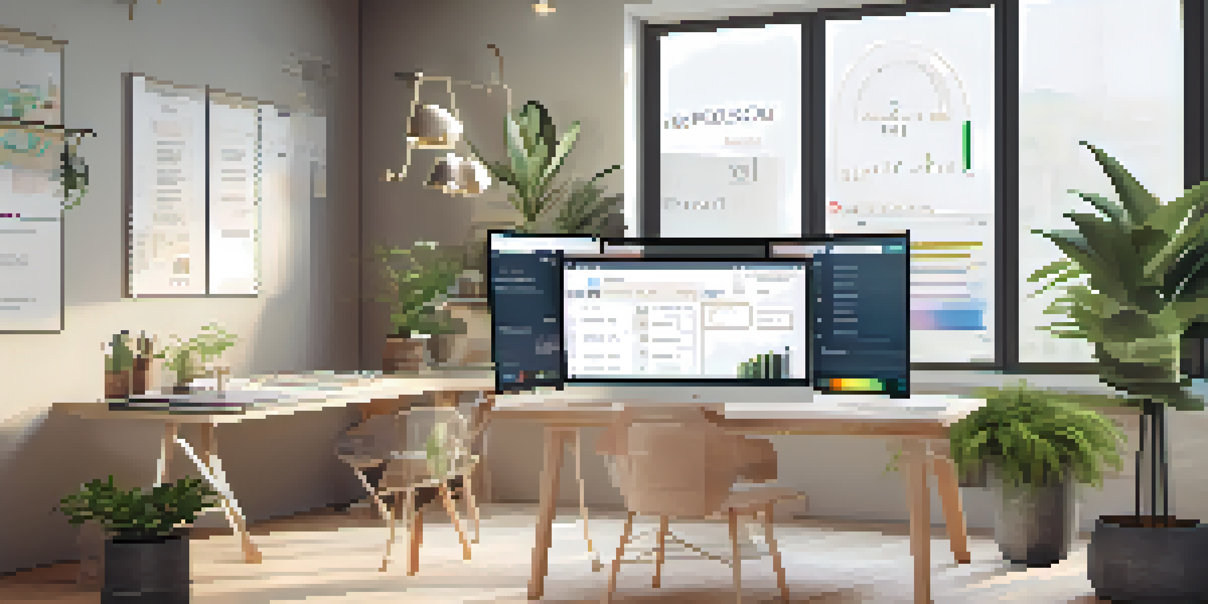 A digital workspace featuring a fashion forecasting tool interface with colorful graphs and intuitive icons, illuminated by natural light.
