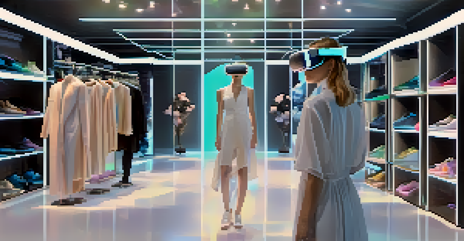 A designer using virtual reality to visualize fashion collections, surrounded by holographic trend data in a modern setting.