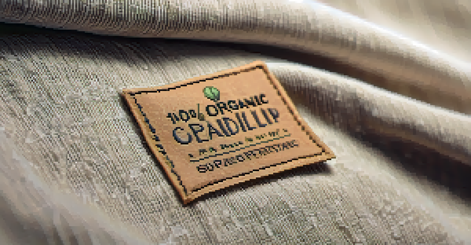 A close-up of a fabric label on a jacket that reads '100% organic cotton', with a textured fabric background and warm lighting.