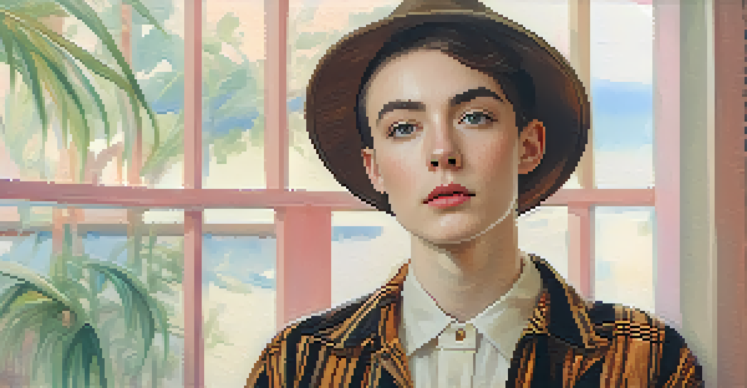 A close-up portrait of a person wearing gender-fluid attire, exuding confidence and joy.
