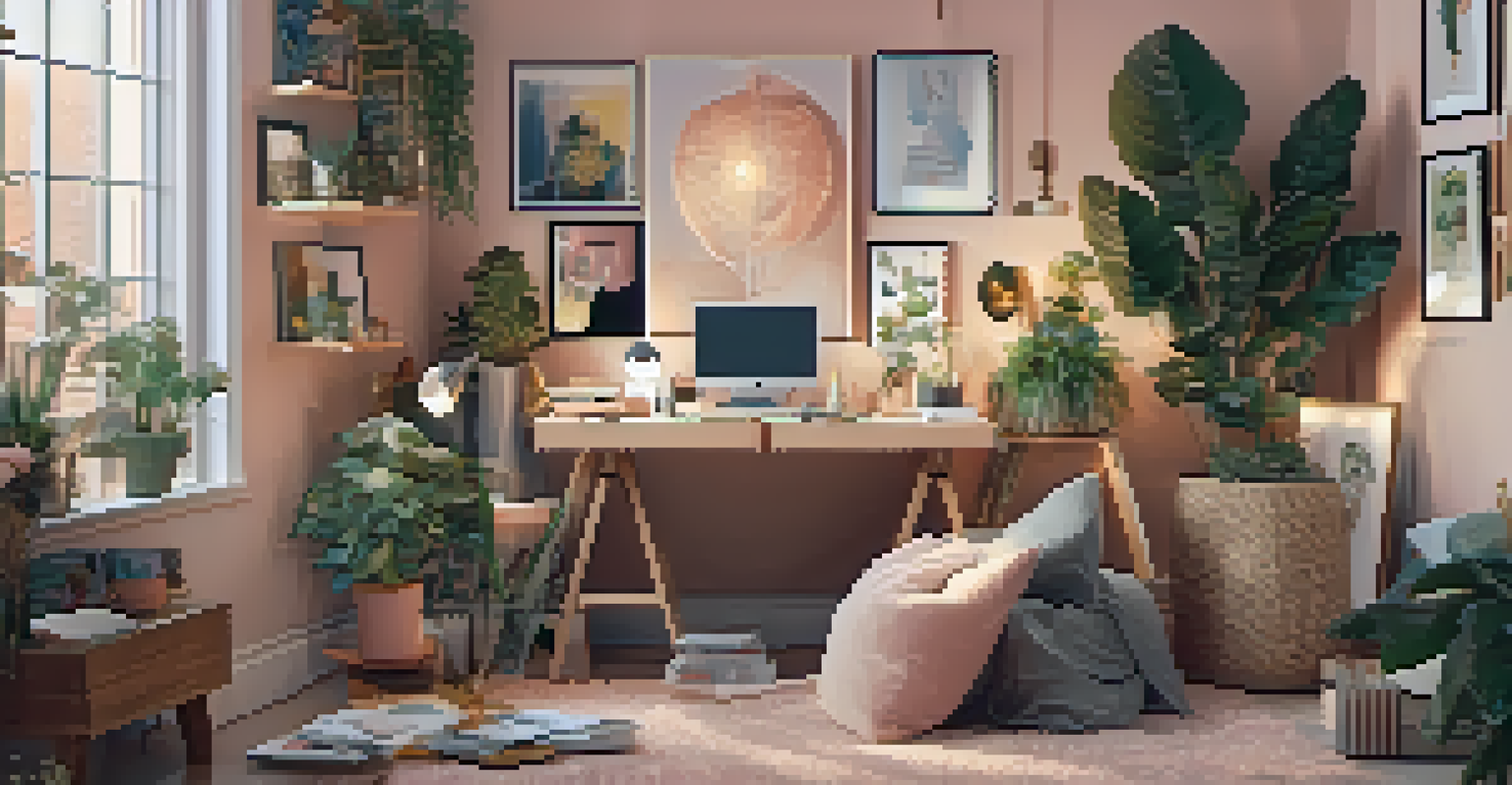 An influencer conducting a live Q&A in a cozy, stylish workspace filled with fashion items and warm lighting.