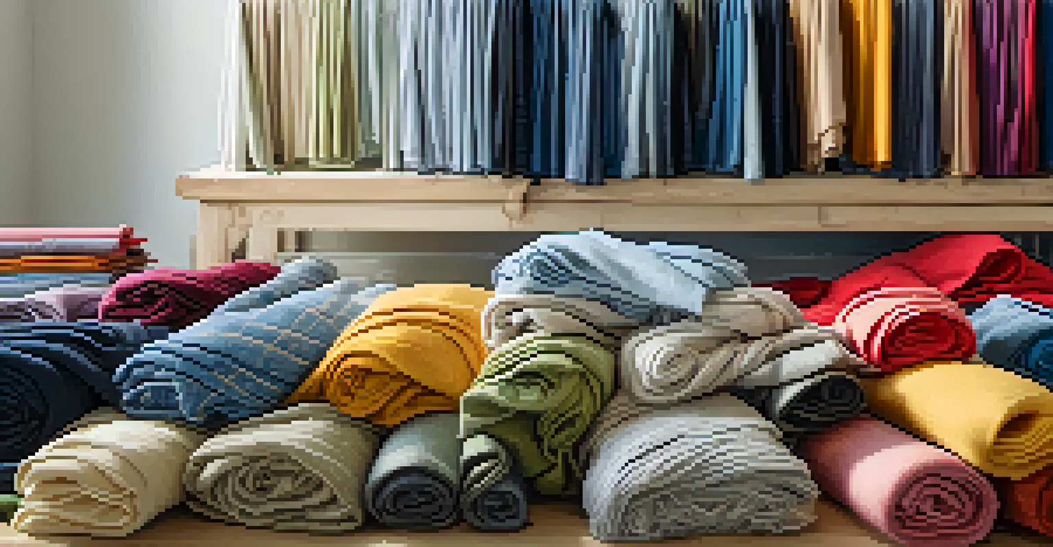 Close-up of hands sorting sustainable fabrics in a bright studio, showcasing various textures and colors.