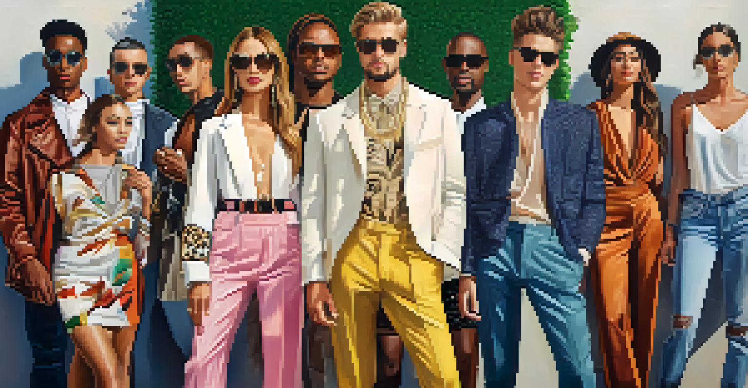 A group of fashion influencers showcasing diverse styles in an urban outdoor setting.