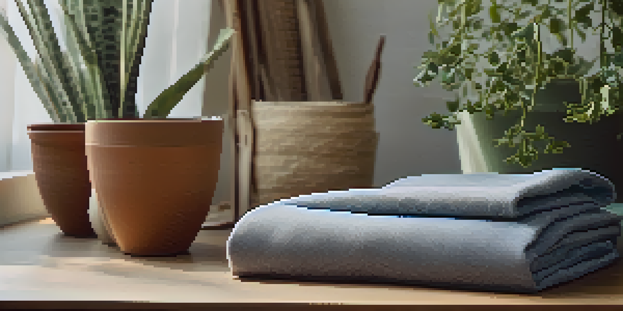 A close-up view of various eco-friendly fabrics including organic cotton, Tencel, and recycled polyester, set on a wooden table with natural lighting.