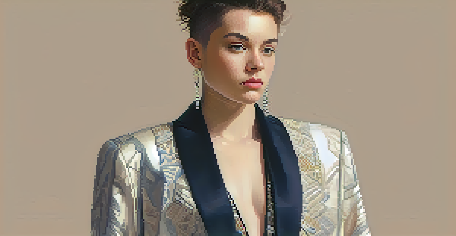 A confident non-binary individual in a stylish gender-neutral outfit, standing against a softly lit neutral background.