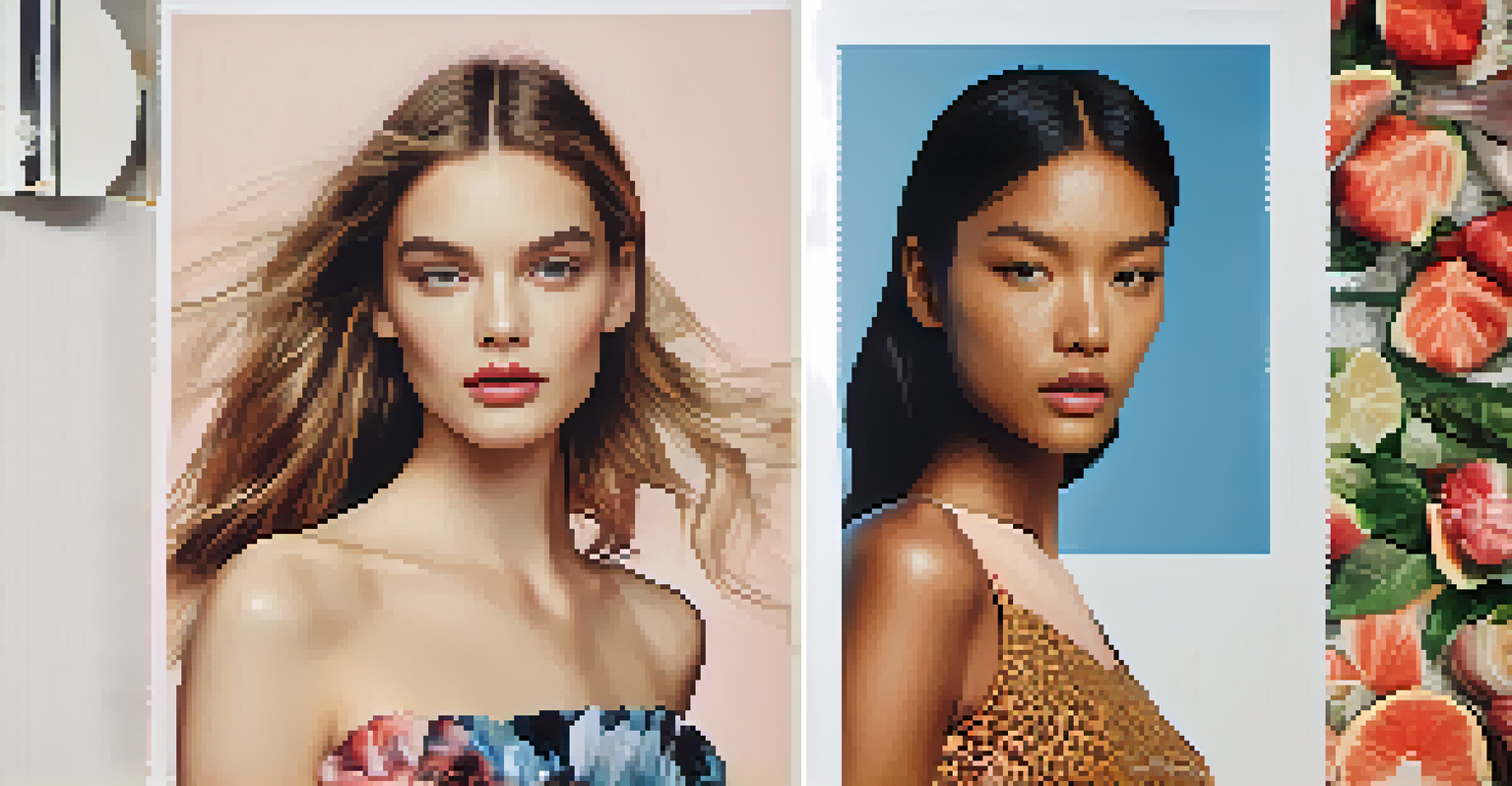 A magazine page contrasting traditional beauty standards with authentic, unedited images celebrating natural beauty.