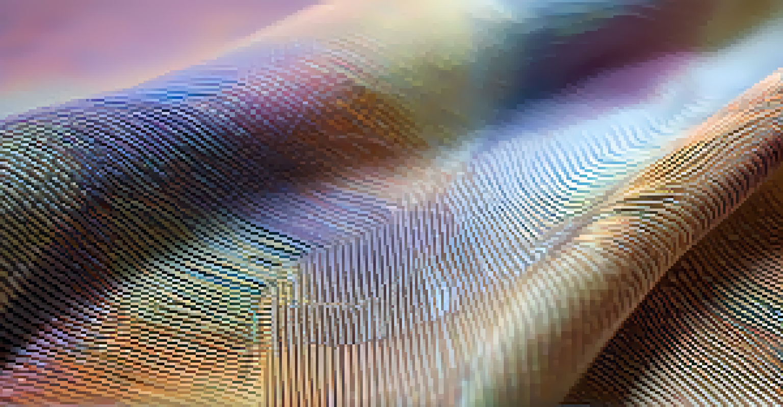 A close-up of a smart fabric with sensors that changes pattern and color, set in a modern design studio.