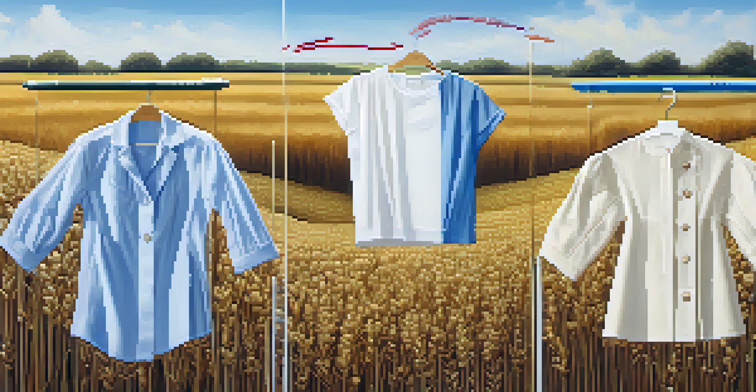 An illustration of the garment production journey from cotton fields to finished clothing.