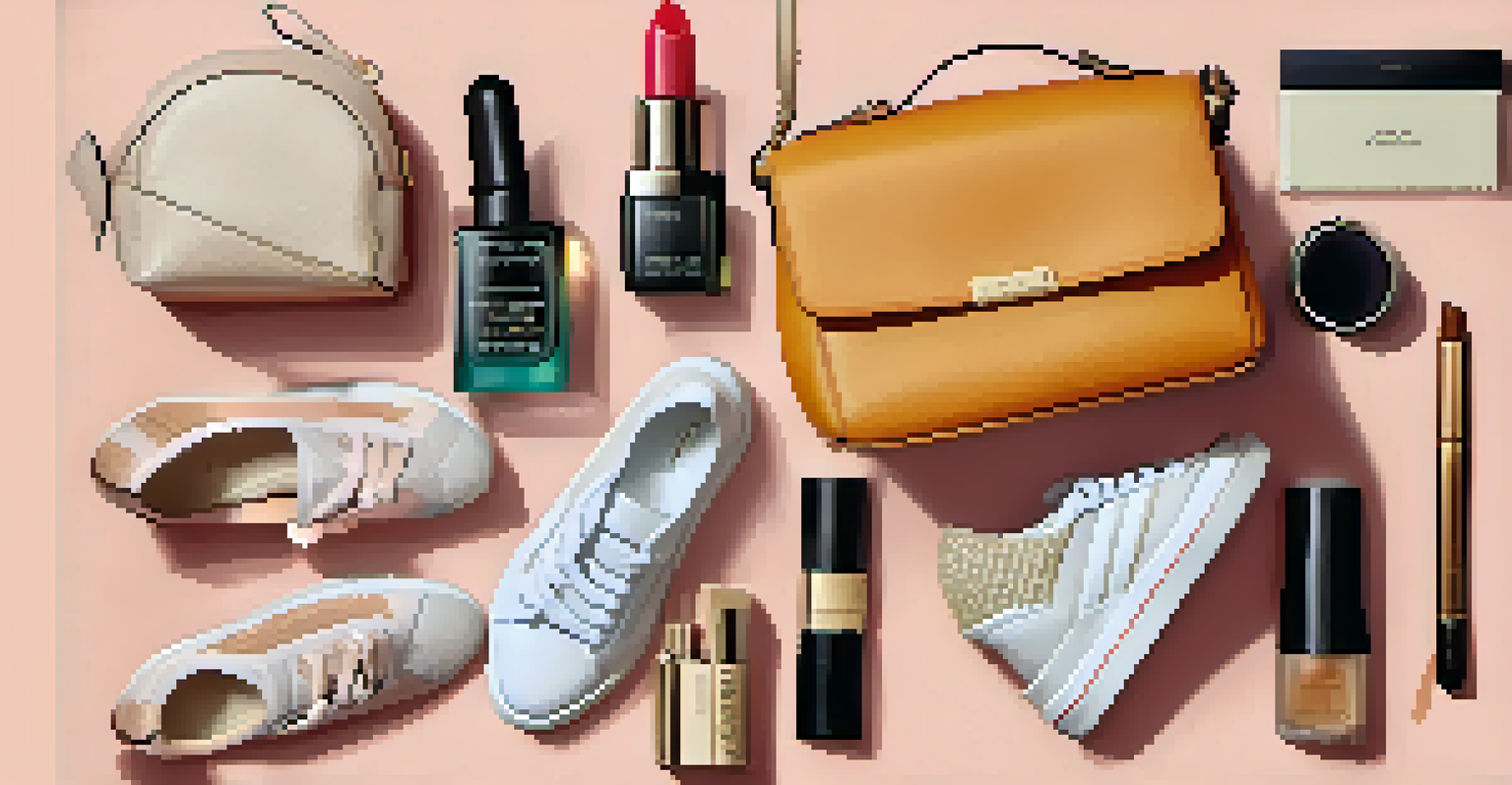 A flat lay display of stylish fashion items and accessories arranged on textured fabric for a blogger's aesthetic.