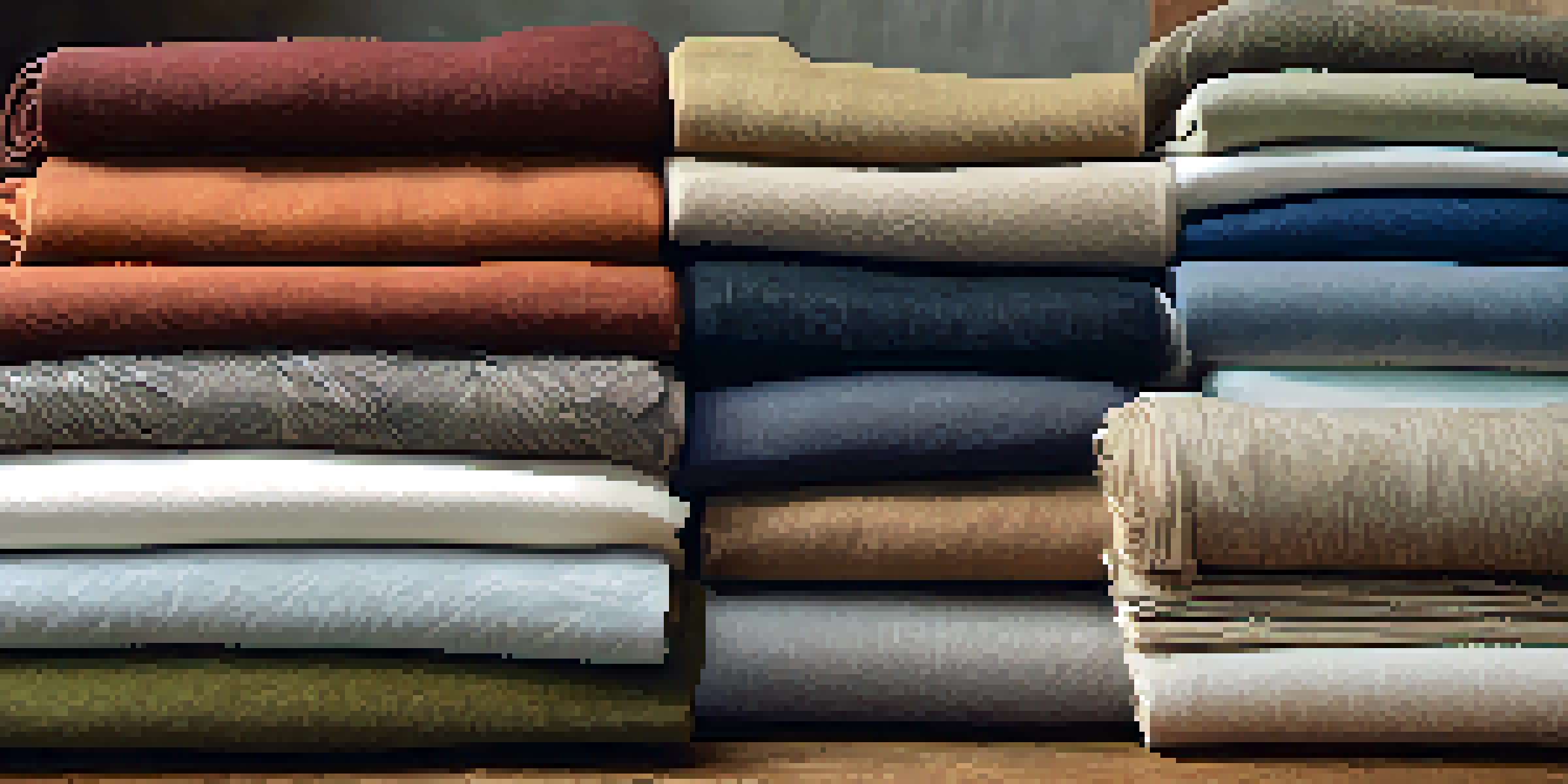 A close-up view of sustainable fabrics like organic cotton and recycled polyester on a wooden table, beautifully arranged to showcase their textures and colors.