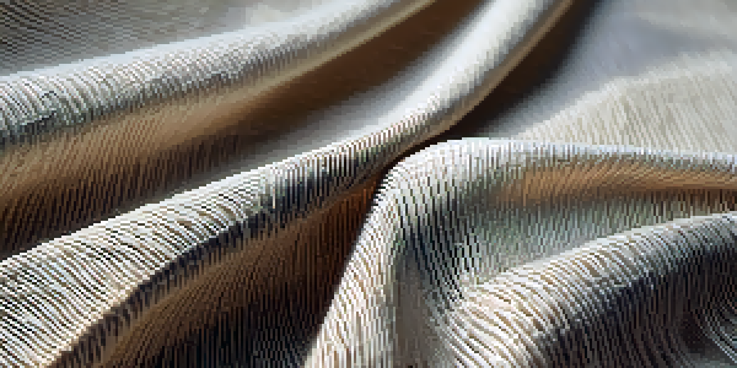 A close-up view of a soft, organic cotton biodegradable textile swatch draped over a wooden table, illuminated by sunlight.