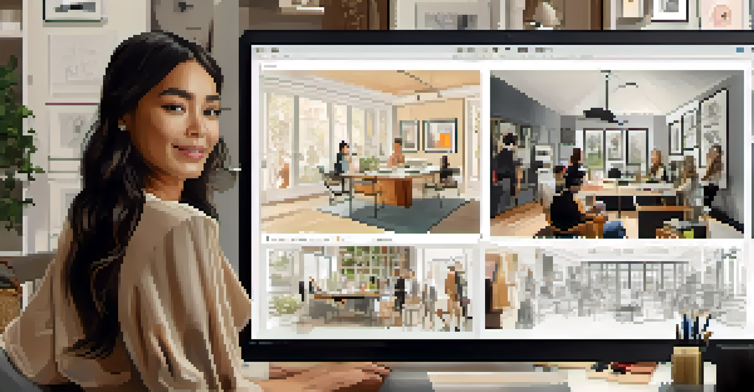 An online fashion course in session with an instructor and engaged students in a stylish home office setting.