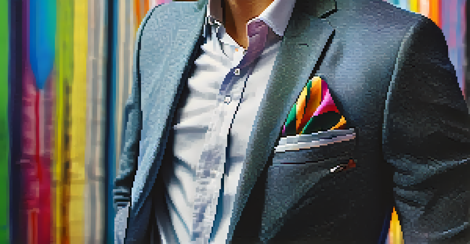 A close-up of a man in a blazer and casual t-shirt, adorned with accessories like a watch and a tie.