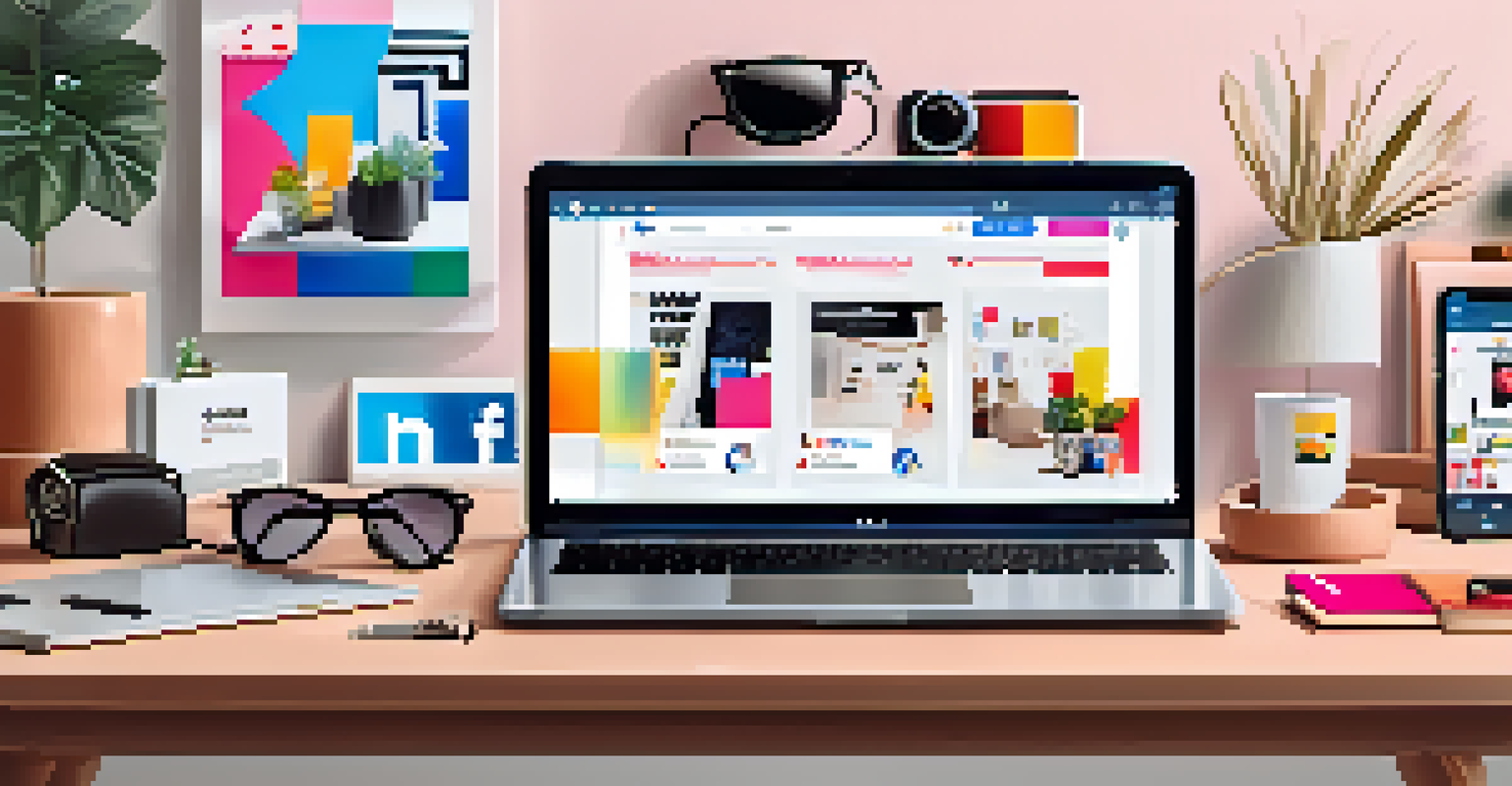A modern workspace with a laptop displaying a fashion campaign, surrounded by stylish accessories.