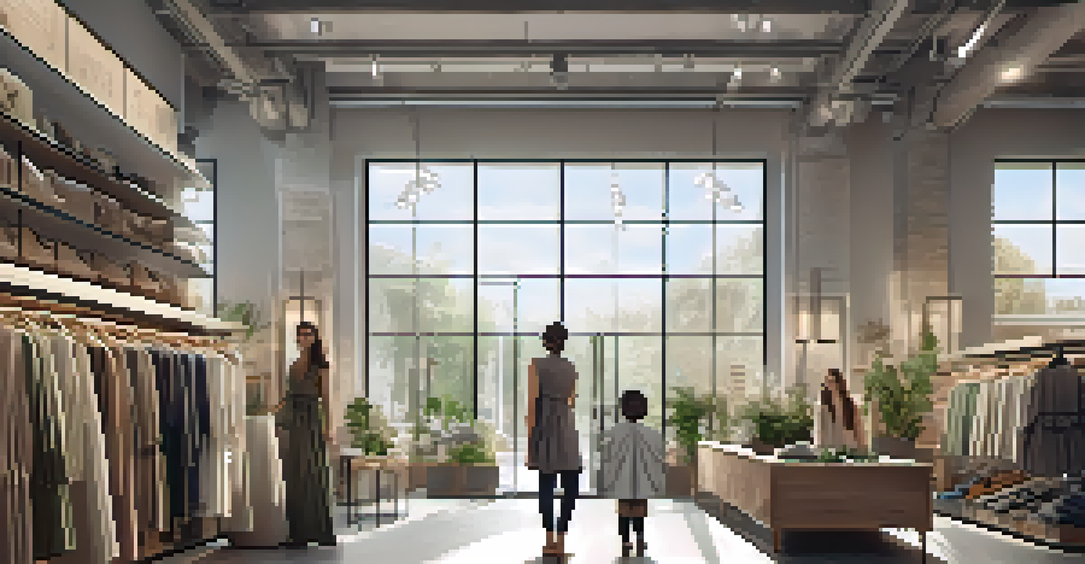 A sustainable fashion shop showcasing organic clothing in a well-lit, inviting atmosphere.