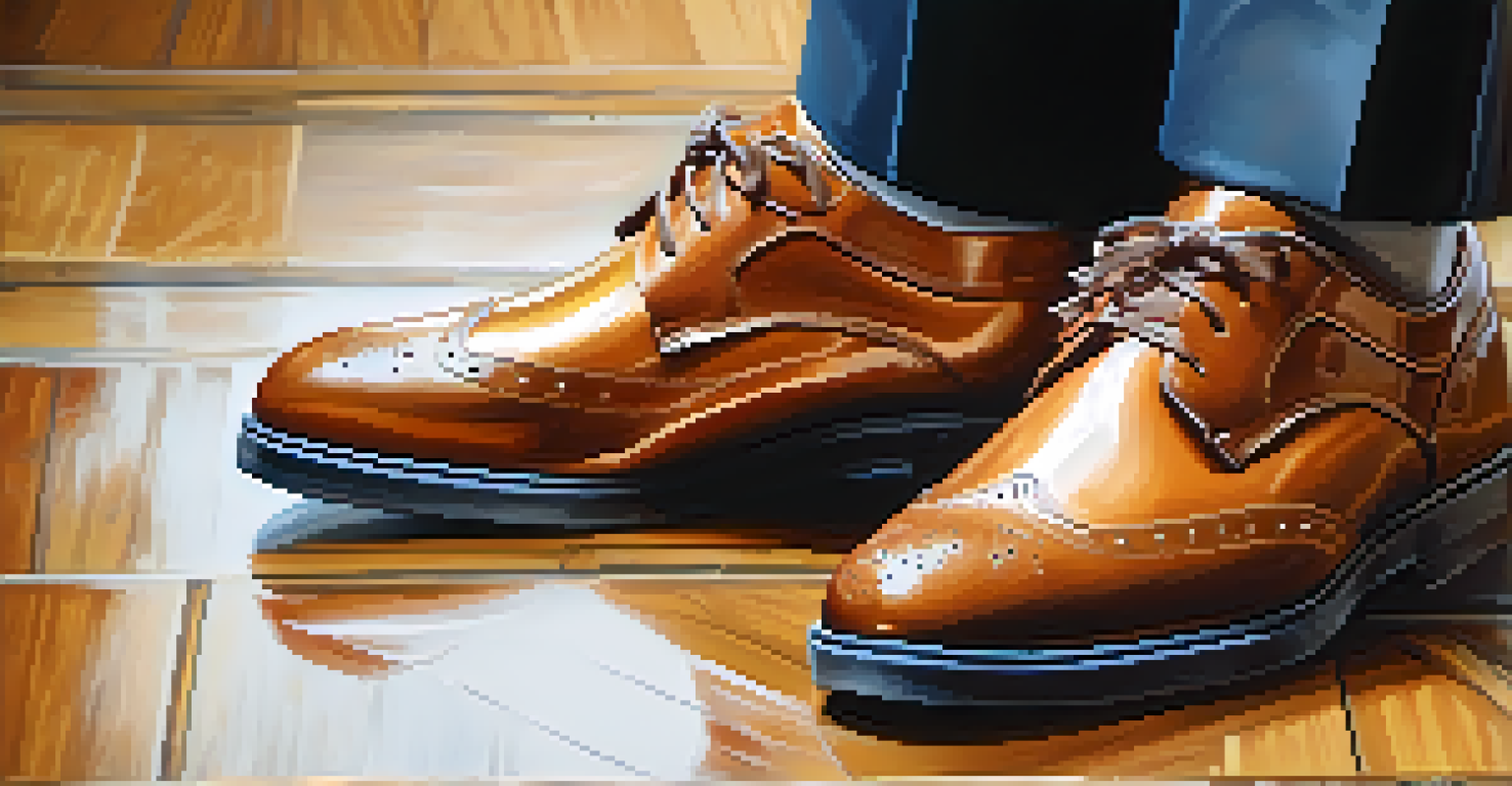 A close-up of trendy sneakers with formal attire on a wooden floor, showcasing a fusion of styles.