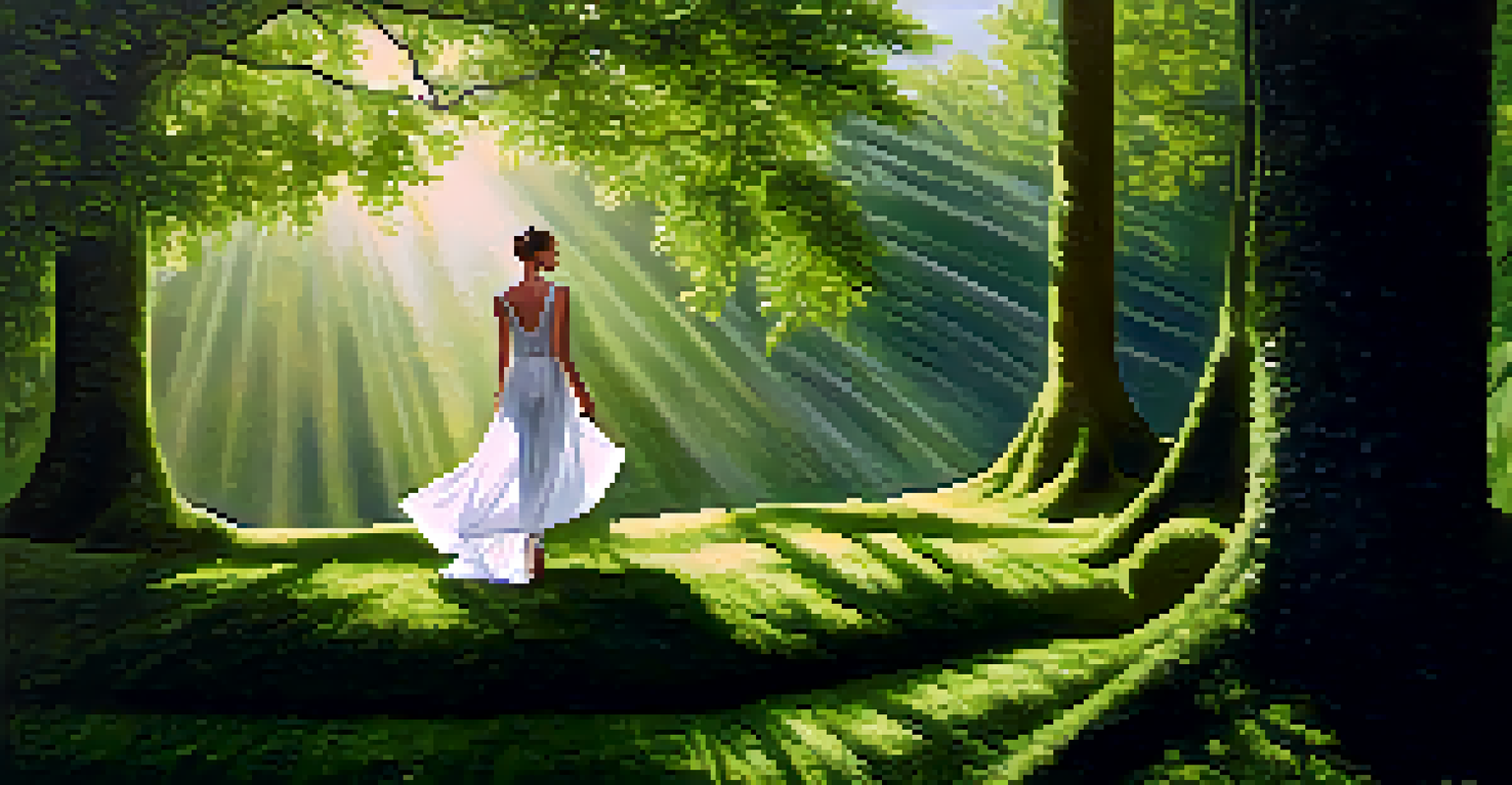 A model in a natural setting wearing a stylish biodegradable fabric dress, surrounded by greenery.