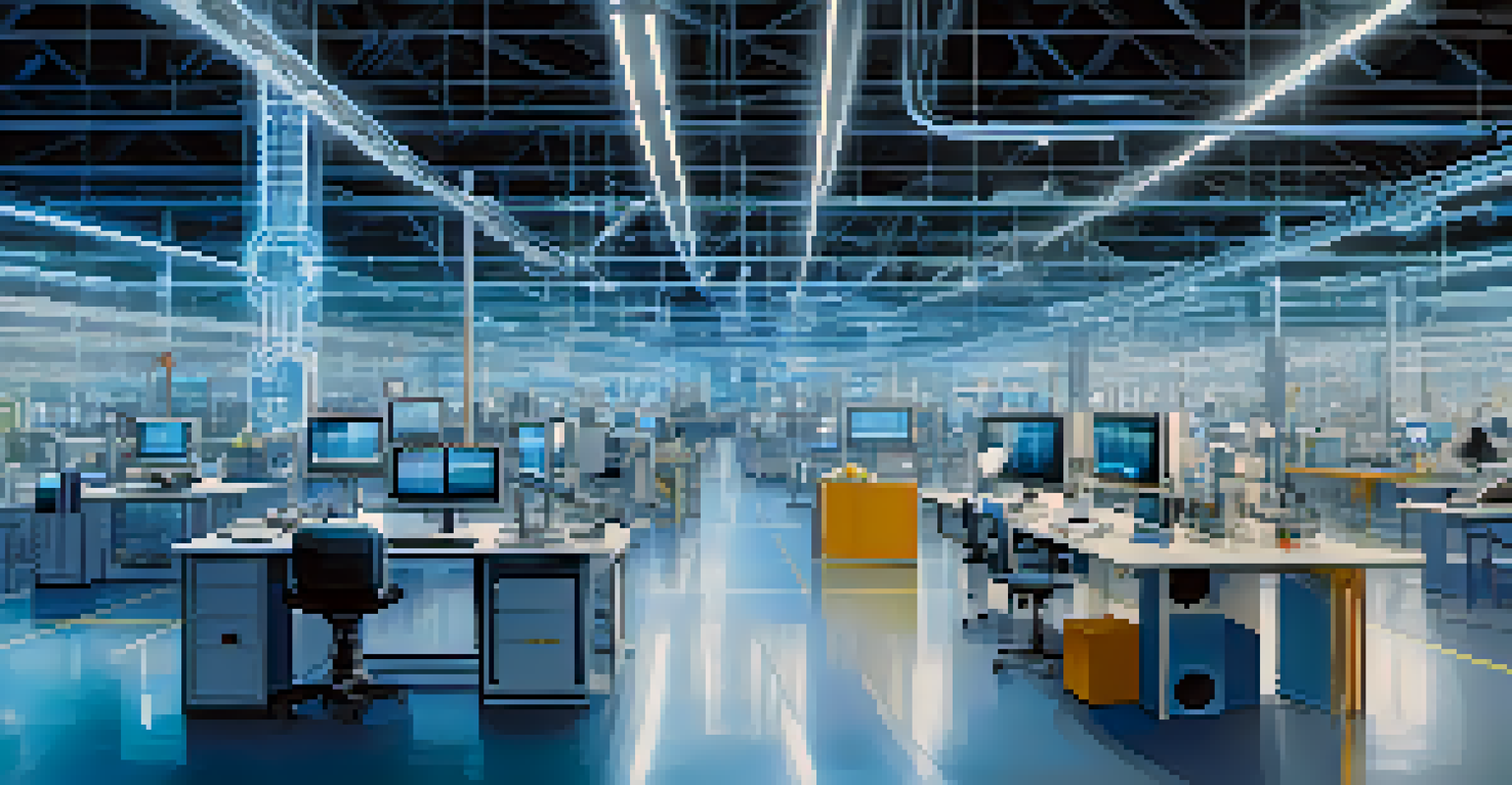 A visual representation of IoT devices in a fashion factory, showcasing connectivity and technology in the supply chain.