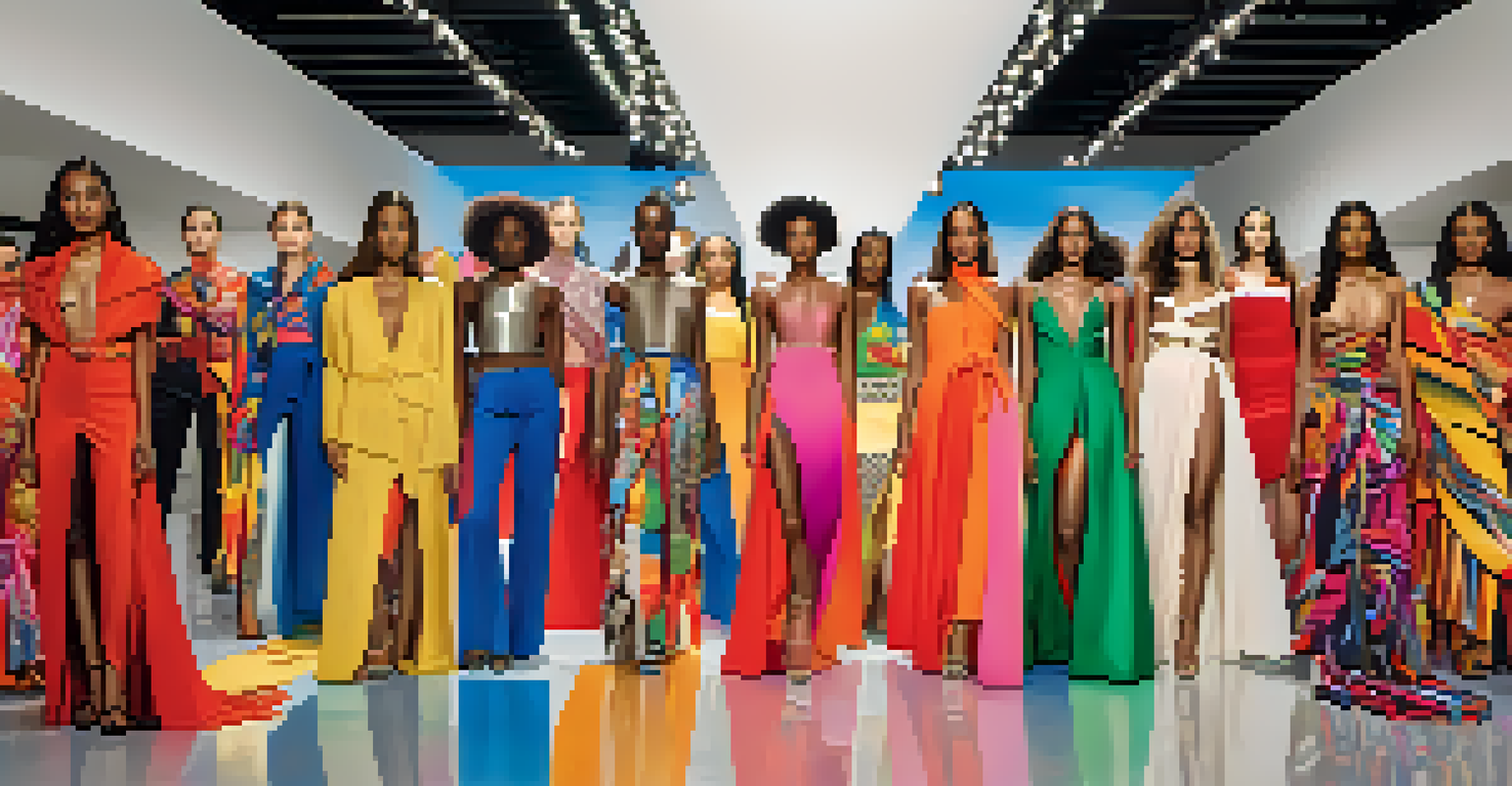 A diverse group of models on a runway, showcasing a collection that celebrates cultural diversity and societal changes.