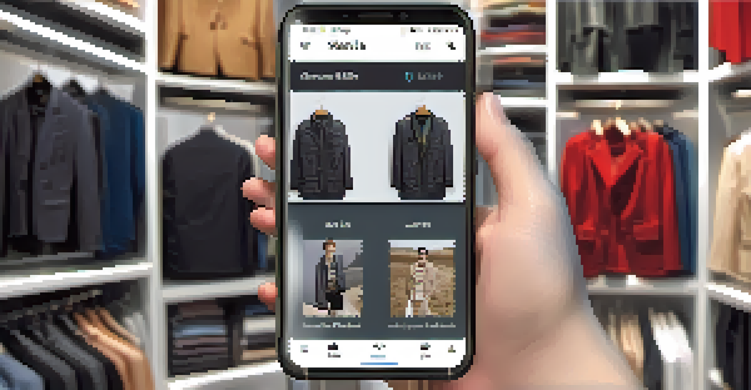 A close-up of a smartphone with a visual search app showing a trendy jacket and similar items, set against a softly blurred background.