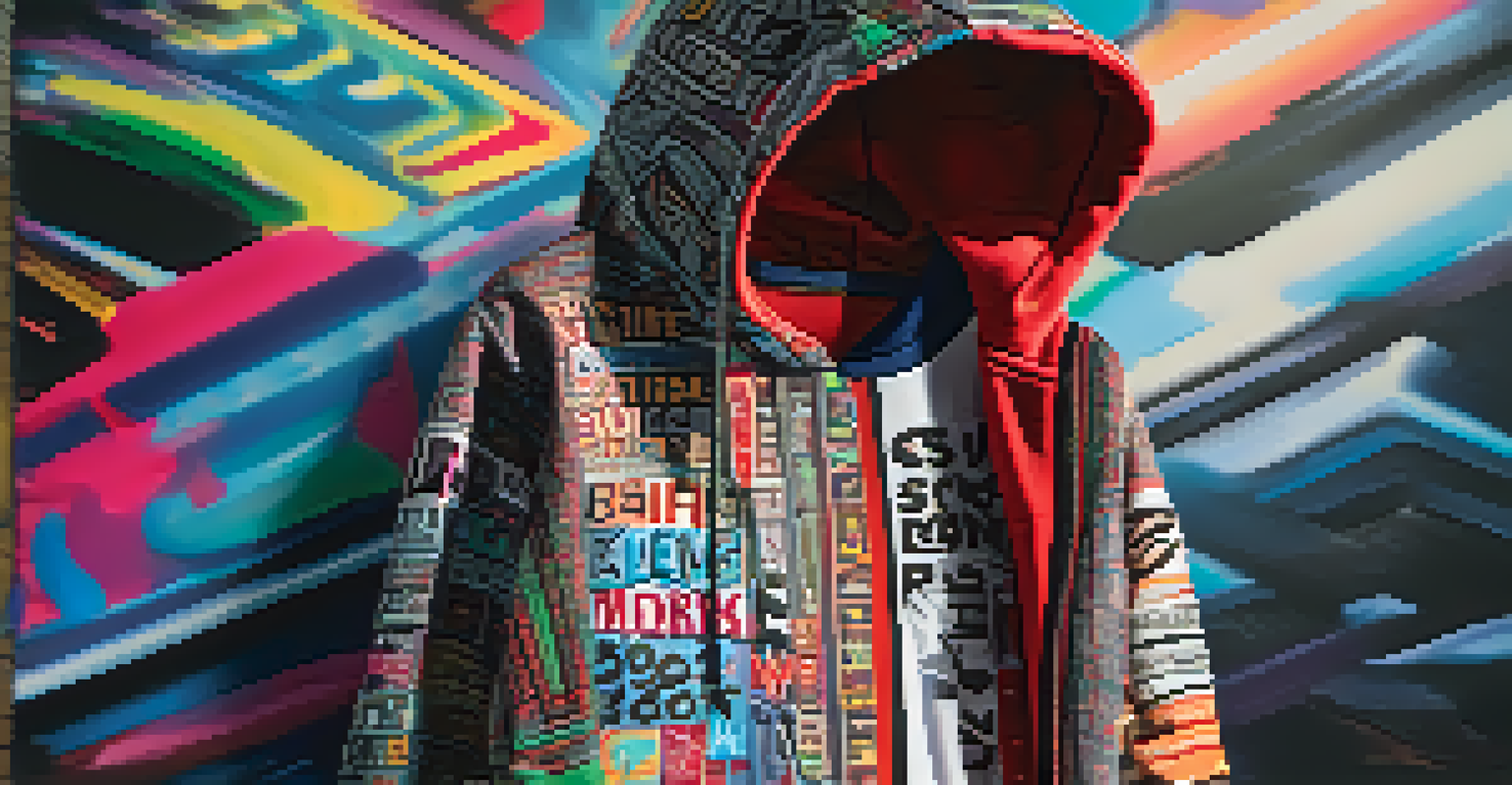 A close-up view of a streetwear hoodie featuring a social justice message, emphasizing the fabric texture and vibrant colors.