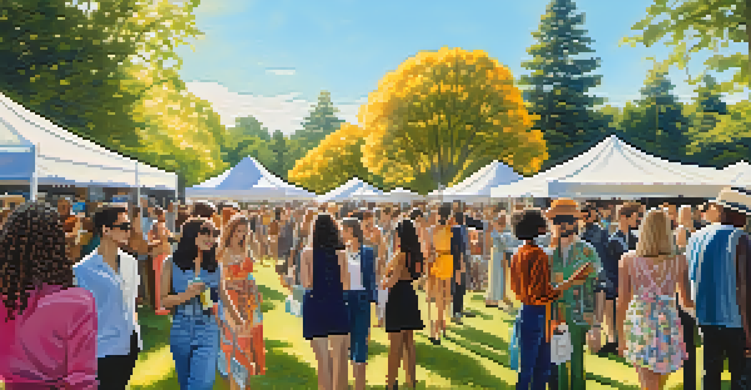 A vibrant outdoor fashion event where people are swapping trendy outfits under the sunlight.
