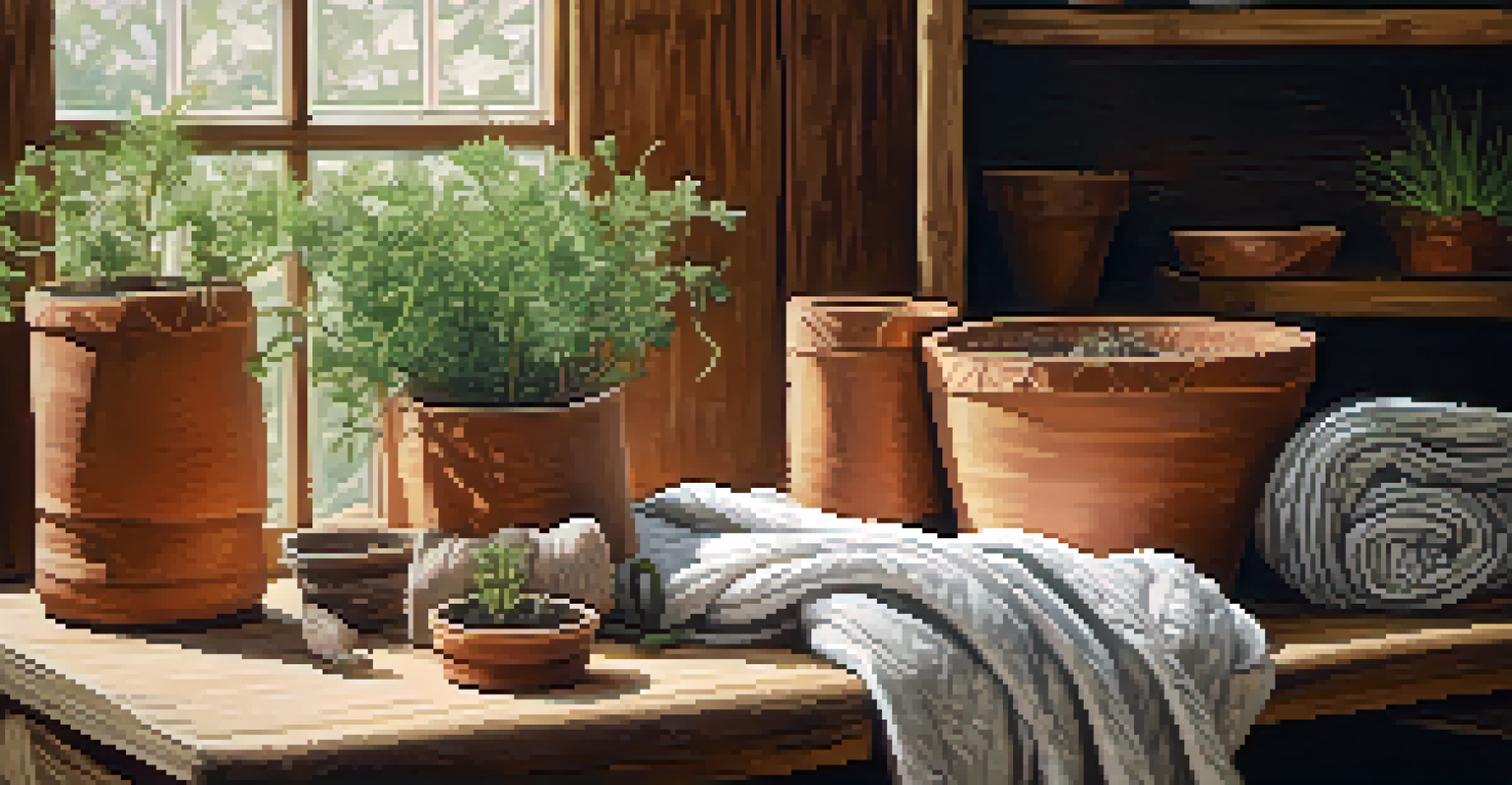 A close-up view of eco-friendly clothing items on a wooden table, showcasing their textures and details in warm lighting.